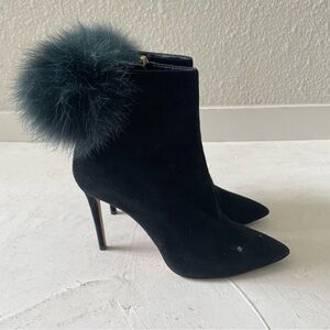 Jimmy Choo Black Velvet Boots With Pom Pom Size EU 38.5 US 8